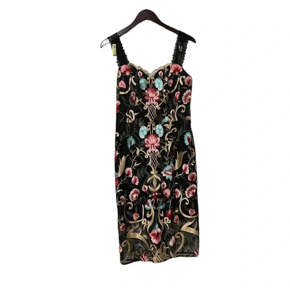 Bronx and Banco Black Floral Midi Dress